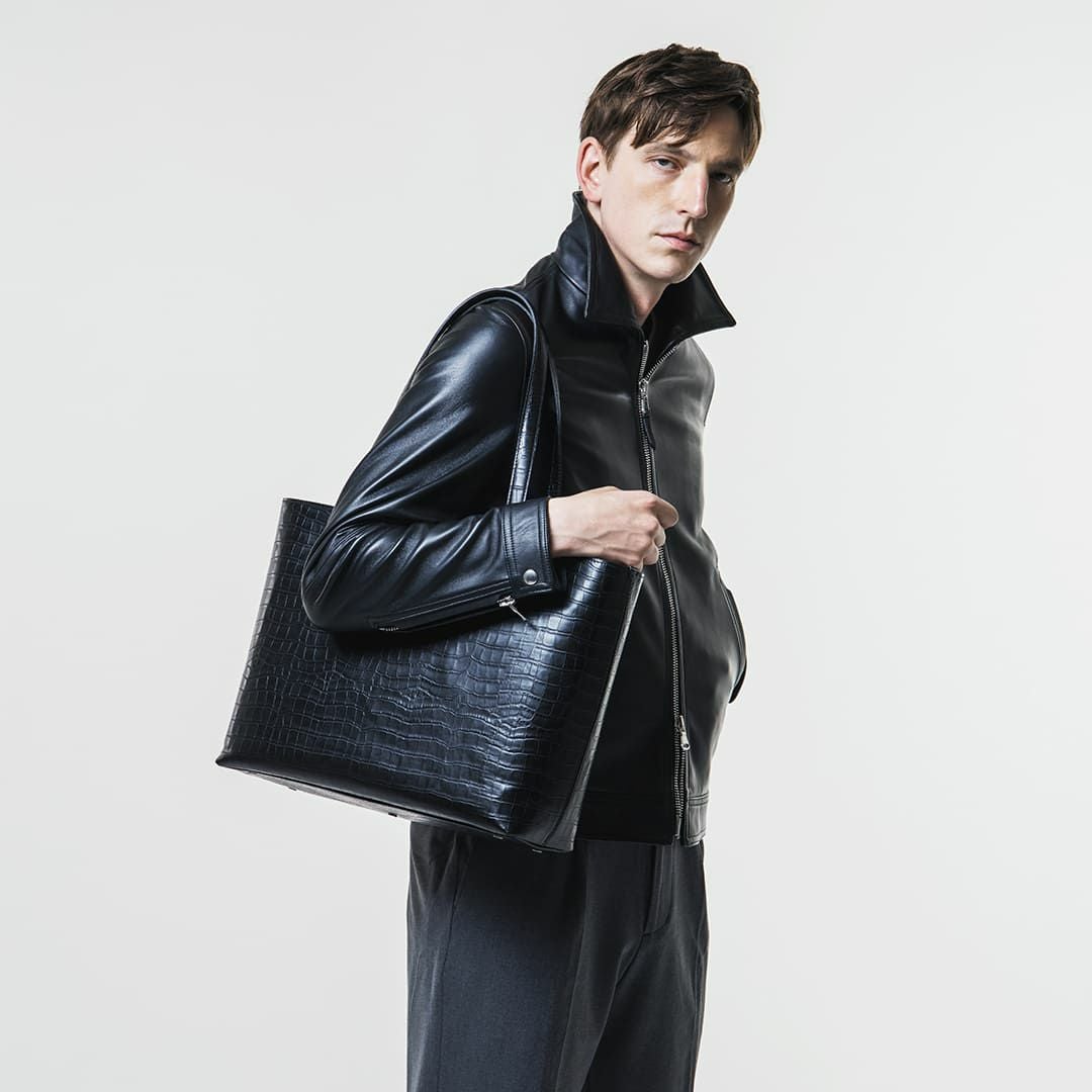 専用 ace BAGS&LUGGAGE スエードレザー クロコ型押しバッグ アンドレア・ロッシ クロコ型押しハンドバッグ／当社限定モデル